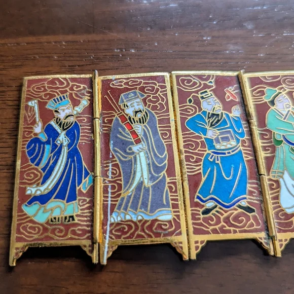 8 IMMORTALS vintage chinese miniature cloisonne screen - Picture 9 of 11